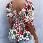 Tropical Print Shirred Milkmaid Blouse Size L Photo 2