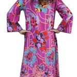 VINTAGE 1970s DAVID BROWN FLORAL ZIP ROBE LOUNGER KAFTAN MUMU DRESS Sz Medium Pink Photo 1