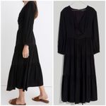 Madewell  Black Midi Dress Long Sleeve Size 12 Cutout Waist Tiered Skirt Photo 4