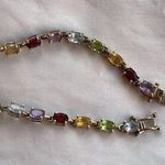 Vintage ADI Sterling Silver Thailand Multi Gemstone Link Bracelet 7” Gold Photo 2