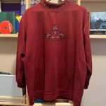 Burgundy Sweater with Knitted Neck and Cuffs and Embroidery Size 1X Photo 0
