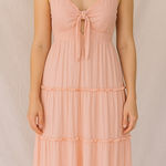 Rue 21  Pink Tiered Maxi Dress Smocked Bodice Tie Front Cami Beach Vacation M Photo 0
