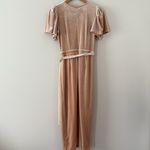 Ivy City Co. Lillie Dress in Champagne Velvet Faux Wrap Tie Waist Modest Size S Tan Photo 7