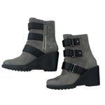 Sorel  After Hours Wedge Moto Bootie Gray Suede Black Straps Sz 6 Gorpcore Chic Photo 6