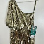 Mac Duggal One-Shoulder Sequin Column Gown in Gold Size US 12 NWT Photo 6