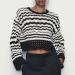 ZARA Womens Pullover Open Knit Stripe Long Sleeve Sweater Black White Size Small Photo 0
