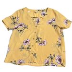 Pink Rose S Small Women’s Yellow Floral Button Down Short Sleeve Shirt Casual Photo 0
