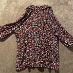 Charter Club  Shirt Womens L Button Up Floral Red Black Blouse Stretch Tab Sleeve Photo 2