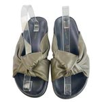 Jenni Kayne  Women's Olive Green Knot Strap Leather Slip On Flat Sandals Size 8 Photo 2