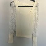 Anthropologie Lace Balloon Sleeve Ribbed Sweater Ivory Cream White XS Photo 2