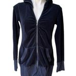 Juicy Couture Navy Velour Ruched Front Zip Up Hoodie Photo 0