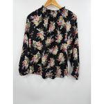 Rebecca Taylor Boquet Black Floral Silk Smocked Neck Long Sleeve Blouse Size S Photo 5