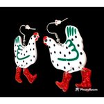 Christmas Chicken Earrings Glitter Red Boots Made for Walking Farm House… Photo 4