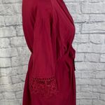 Women’s tie front robe with lace trim burgundy color sz small Photo 6