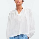 Madewell  Shirred Long-Sleeve Top in Eyelet White Size Medium NWT Photo 0