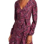 Parker Alison Floral Long Puff Sleeve Ruffle Wrap Dress in Cranberry Photo 0