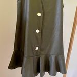 ZARA Faux Leather Drop Waist Pleated Dress in Dark Olive Green - XS Photo 2