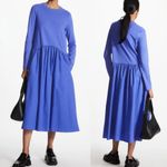 COS  Long-Sleeved Gathered Midi Dress Blue Size Small Photo 1