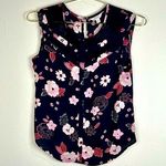 Candie's Candie’s Sleeveless Floral Blouse XS Black Pink Lace Trim Button High-Low Hem Photo 0