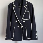 La Reve Navy Blue Blazer sz S Fringe Trim Double Breasted Elegant Women's Jacket Photo 0