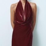 ZARA  maxi holiday dress velour Velvet Halter in Burgundy wedding party evening Photo 10