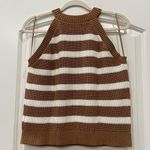 Old Navy  Tan White Knit Halter Top Stripe Sweater Tank Size L Petite Photo 0