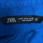 ZARA Women's Blue Linen Long Sleeve Pockets Collar Button Down Shirt Top Size M Photo 2