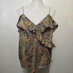 Lucky Brand Green & Yellow Geometric Cold Shoulder Flutter Top Size Large Photo 1