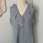Karl Lagerfeld  Blue White Striped Ruffle V-Neck Sleeveless Blouse Tank Top XL Photo 0
