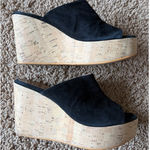 RossOro Classic Black Suede Leather Cork Wedge Mule Sandal Shoes Italy EU 35 Size 5 Photo 0