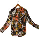 BIG DART Geometric Top Maximalist Abstract Womens XXL EUR 52 Button Statement Brown Photo 2