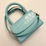 By Far Mini Croco Embossed Top Handle Bag Purse Light Blue Crossbody Leather Photo 10