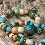 Multicolor Beaded Stretch Triple Bracelet Set Blue Photo 1