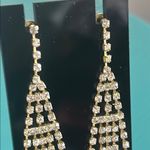 Wedding Prom Formal Gold and Silver Sparkling Rhinestone Dangle Drop Earrings Photo 6