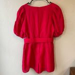 Lavender Brown Shimmer Square Neck Belted Romper in Rasperry Photo 5