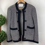 Castleberry Black & White Tweed Knit Open Front Vintage Cardigan Sweater 12 Photo 0