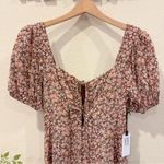 ASTR Lace Up Puff Sleeve Midi Dress in Brown Floral Size Small NWT Photo 3