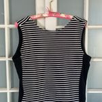 Athleta Sleeveless Tank Dress Sz Large Black White Stripe Low Back Stretch Ponte Photo 3