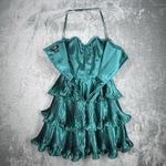 Betsey Johnson  Dress Women 2 Emerald Green Bustier Dress Tiered Ruffle Gold Lace Photo 3