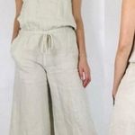 Cloth & Stone  Linen Drawstring Wide Leg Crop Jumpsuit Natural Color Sz M Photo 0