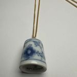 B & G Bing Porcelain White & Blue Thimble Pendant Necklace Made In Denmark Gold Photo 6