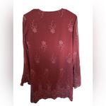 WAYF Burgundy V Neck Floral
Embroidery Bell Sleeve Shift Dress size small Photo 3