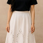 Cynthia Rowley Women’s Linen White Embroidered Lace Skirt Size 8 Photo 0