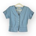 Madewell Pleated Short-Sleeve Top Women's XS Light Blue Denim Button Front NWT Photo 2