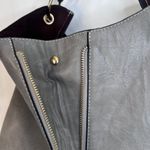 Hobo Shoulder Bag Cosmetic Zipper Split Front Slouchy Extra Accent Straps Gray Photo 3