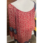 Compass Boho Dress Off shoulder Mini fringe trim red sz M Western cowgirl Size M Photo 4