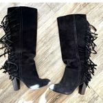 Diane Von Furstenberg  black fringe trim high heel riding boots Photo 2