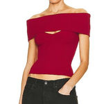 GRLFRND  Crystal Red Off-Shoulder Ribbed Knit Top Size M | Valentine Holiday Photo 0