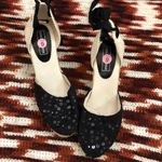 Saks Fifth Ave Black Fabric Sequin Ankle Lace Up Tie Wedge Heel Espadrilles Sandals Pumps Women 9 Photo 0