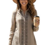 Lovestitch  Women's Large Shirt Button Up Embroidered Long Sleeve Wrinkled Effect Photo 0